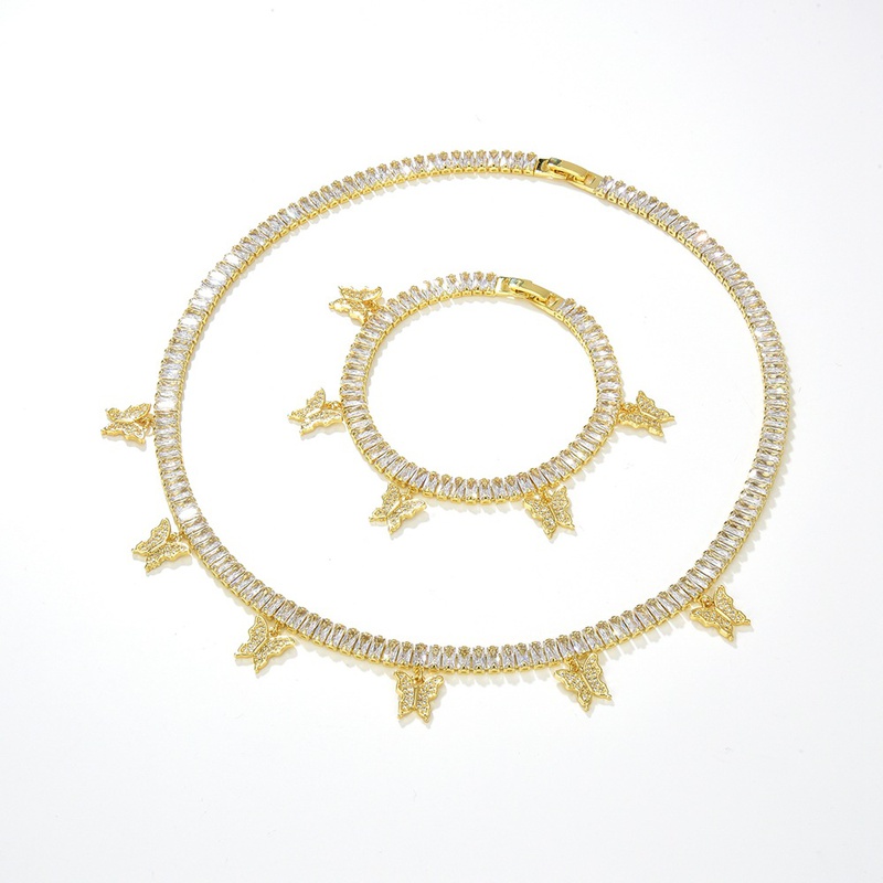 Mode eingelegt Zirkonium Schmetterling Zirkonium Kupfer Halskette Armband Set