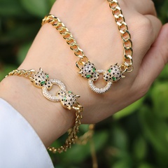 Copper Gold Plated Leopard Pendant Fashion Zircon Necklace Bracelet Set