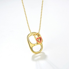 simple copper drip oil stitching pull ring heart gold-plated necklace
