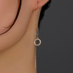 fashion copper micro-set zircon circle pendant tassel piercing earrings