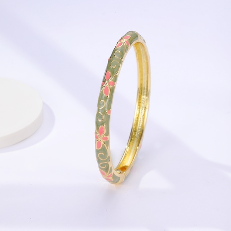 fashion enamel electroplating 18K gold green pink flower alloy bracelet's discount tags