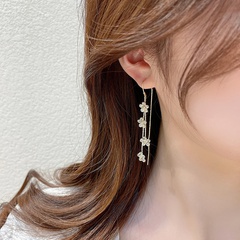 korean style inlaid zircon flower tassel copper ear hook earrings