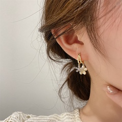 Korean style inlaid zircon flower shaped alloy drop earrings