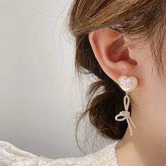 Koreanischer Stil eingelegt Zirkon Quaste Schleife Perle Metall Ohrringe Whoelsale