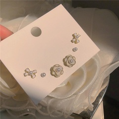 fashion pearl flower bow 6-piece set alloy stud earrings