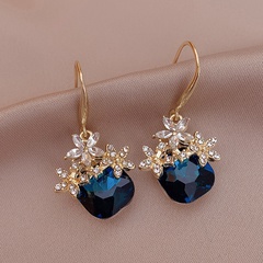 Retro blue rhinestone flower alloy ear hook earrings wholesale