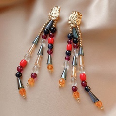 bohemian contrast color crystal tassel exaggerated alloy earrings wholesale