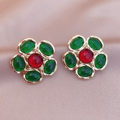 retro green resin flower alloy stud earrings wholesale