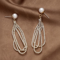 vintage inlaid rhinestone pearl water drop tassel alloy earrings wholesale