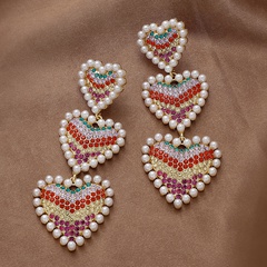 fashion exaggerated inlaid rhinestones heart shaped  pearl alloy earrings wholesale