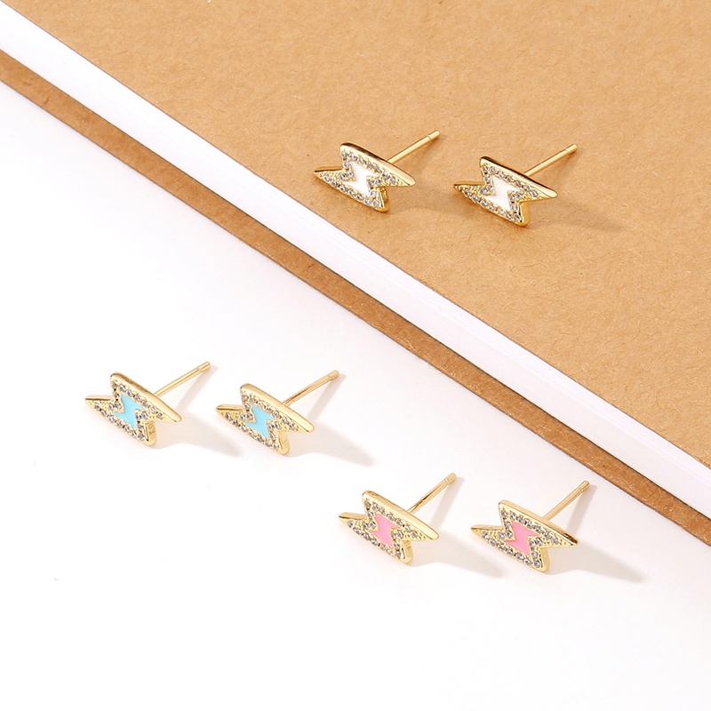 simple fashion diamond drop oil lightning shape copper stud earrings