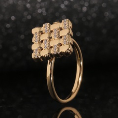 fashion geometric square rotatable copper zircon tail ring wholesale