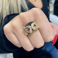 new owl ring fashion ladies animal shape alloy diamond ring