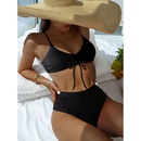 casual solid color conservative high waist drawstring split swimsuit bikini NHAIQ692751picture10