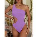 fashion fluorescent color onepiece solid color one shoulder hollowed swimsuitpicture9