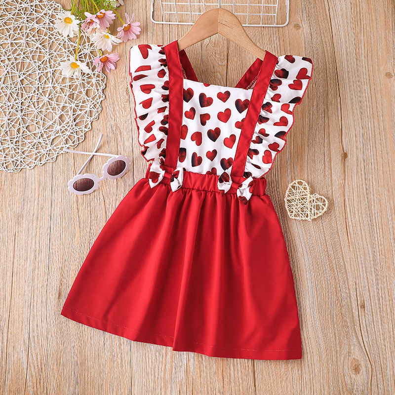 Little girl summer heart print dress suspender skirt wholesale
