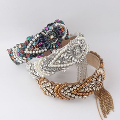 new baroque style pearl fringed color rhinestone headband