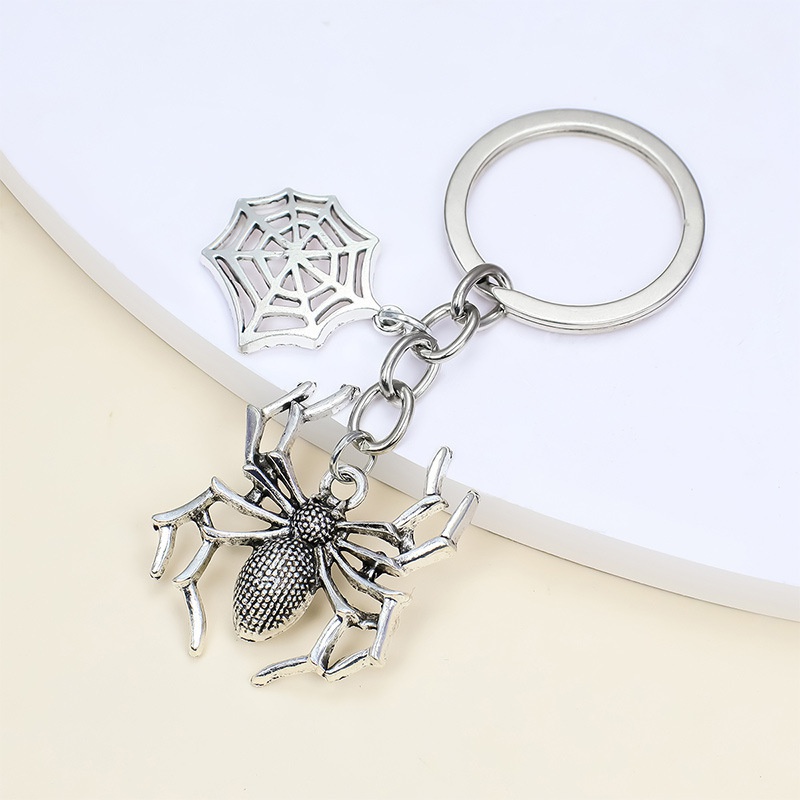 retro spider web pendant Halloween alloy spider keychain