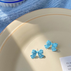 Summer blue new bow heart-shaped alloy stud earrings women