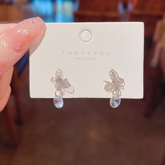 fashion simple butterfly crystal copper inlaid zircon drop earrings