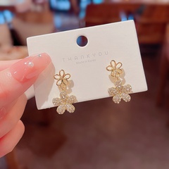 korean style inlaid rhinestone flower shaped alloy drop earrings wholesale
