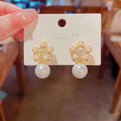 fashion pearl flower earrings zircon alloy drop earrings