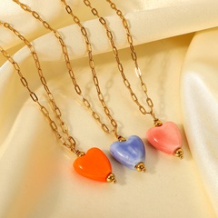fashion 18K gold stainless steel cross chain ceramic heart pendant necklace