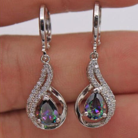 Aretes de metal con gotas de agua para mujer con diamantes de topacio colorido's discount tags