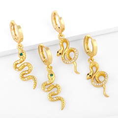 fashion retro diamond-encrusted zircon snake-shaped copper drop earrings