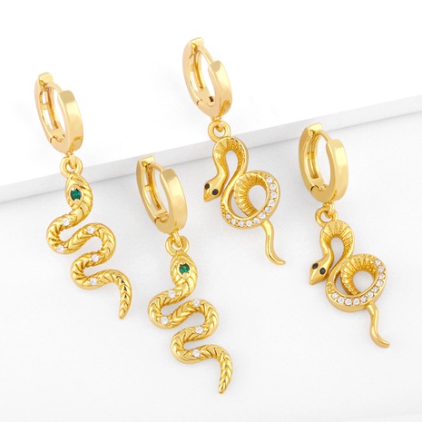 fashion retro diamond-encrusted zircon snake-shaped copper drop earrings's discount tags