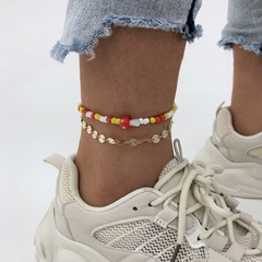 Bracelet de cheville multicouche en alliage perlé de couleur contrastée simple à la mode