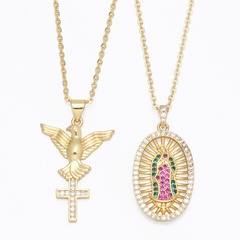 Colgante de cruz de paloma de la paz con incrustaciones de diamantes creativos Collar de virgen de circonita de cobre