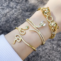 fashion zircon snake bracelet diamond hollow leopard head copper bracelet
