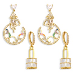 fashion lock-shaped earrings cute monkey copper drop earrings