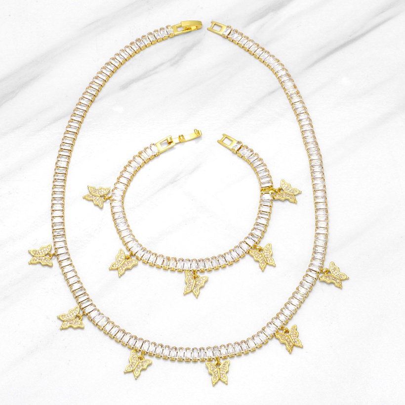 Bijoux Fantaisie Parures Bijoux | Mode Diamant Papillon Collier Bracelet Cuivre Ensemble Collier Plein Diamant - AY16058