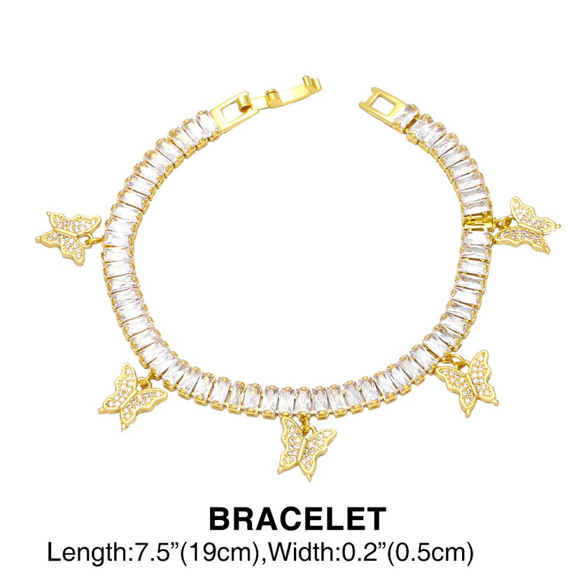 Bijoux Fantaisie Parures Bijoux | Mode Diamant Papillon Collier Bracelet Cuivre Ensemble Collier Plein Diamant - AY16058