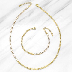 Fashion zircon chain stitching necklace bracelet women's jewelry copper set