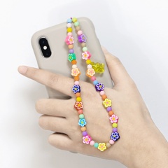 fashion color soft pottery flowers bear mobile phone chain female