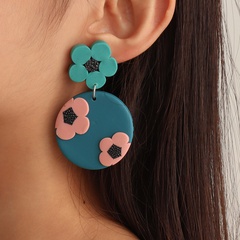 fashion round shape contrast color flower shape alloy earrings wholesale