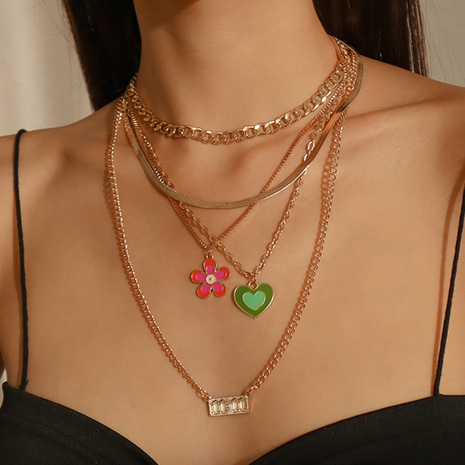 exaggerated multi-layered dripping oil heart flower digital multi-layer necklace's discount tags
