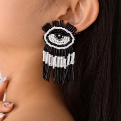 Bohemian style devil's eye tassel beaded contrast color earrings wholesale