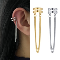 vintage style double-layer chain tassel alloy creative without ear holes ear clips