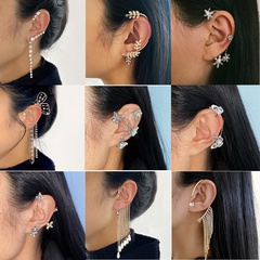 fashion long asymmetrical tassel diamond ear clips without ear holes