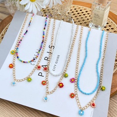 creative simple bohemian pearl flower beads necklace two-piece set