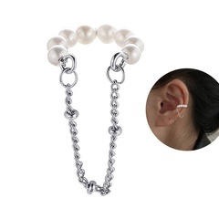 new creative simple sweet pearl chain tassel alloy ear clip