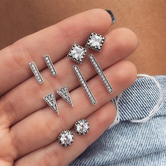 fashion simple geometric symmetry diamond alloy stud earrings set