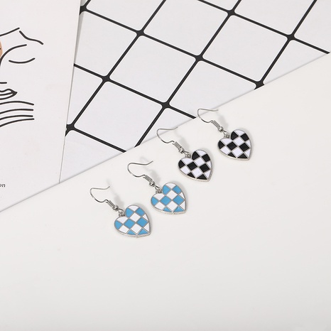 new black and white checkerboard lattice alloy drop oil heart earrings's discount tags