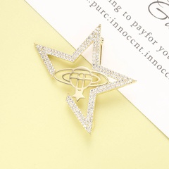 Simple geometric star inlaid zirconium copper brooch