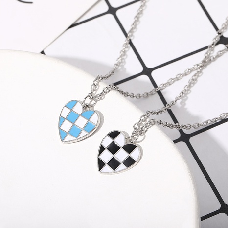 new peach heart dripping oil checkerboard lattice alloy necklace wholesale's discount tags