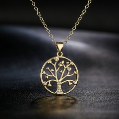 copper plated 18K gold tree pendant micro-set zircon necklace